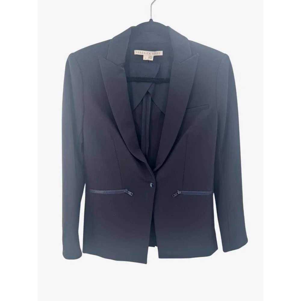 Veronica Beard Scuba Blazer Navy Blue Single Button Peak Lapel Size 2 - Picture 3 of 11